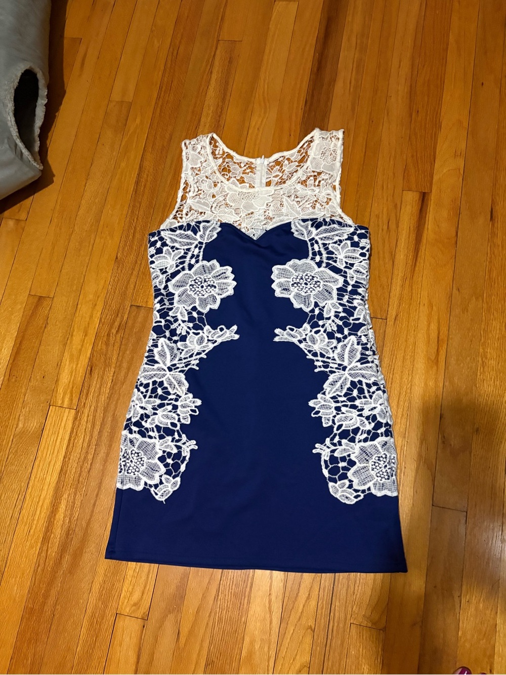 VENUS Navy Dress with White Floral Lace
